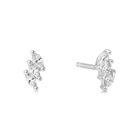 Silver Triple Marquise Stud Earrings
